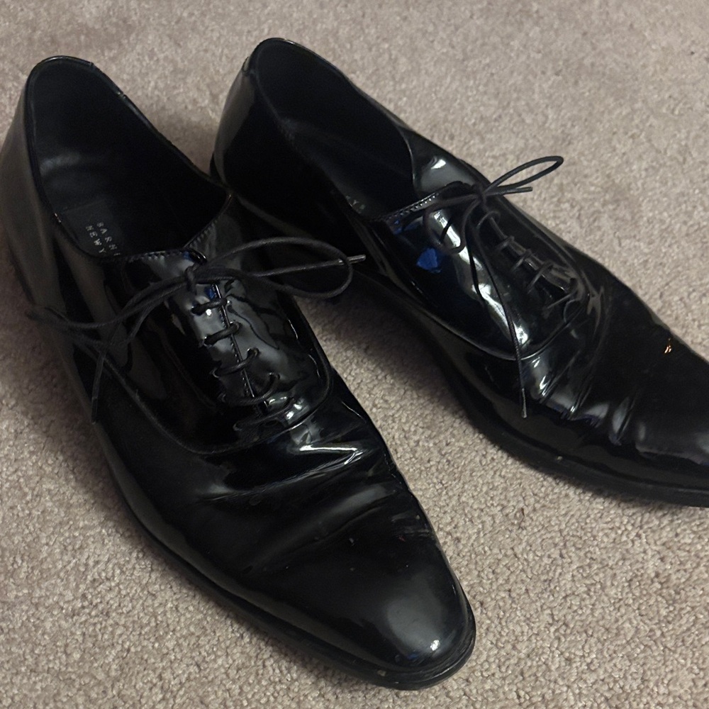 Barneys New York Glossy Black Oxfords